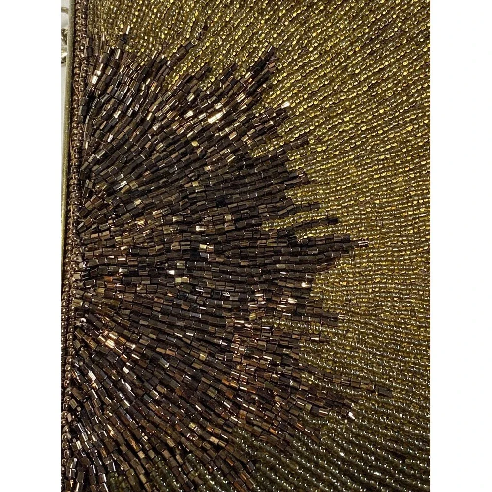 Silver, Bronze, Gold Beaded Party Purse w/Snap Kiss Closure Vintage